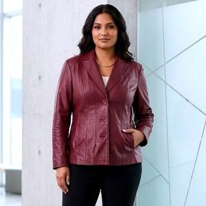 East 5th Burgundy Genuine Leather Blazer Jacket Womens XL Red Wine Nappa